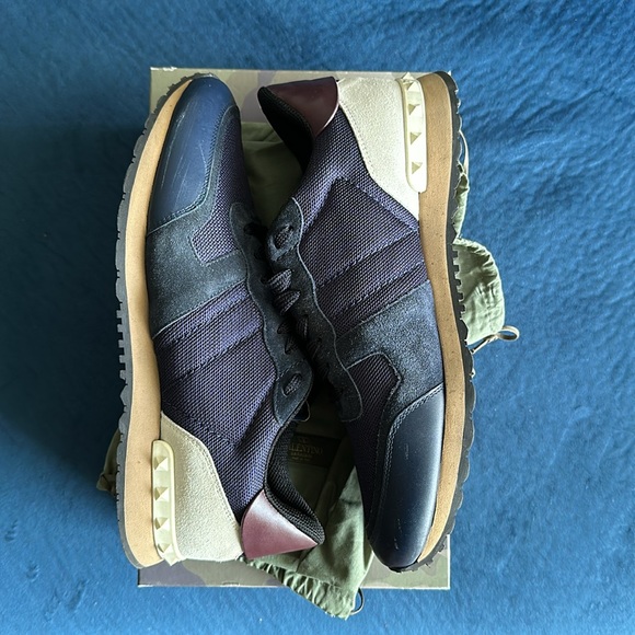 Valentino Garavani Navy Blue Off-White & Burgundy Rockrunners Size 44 or 11 - Picture 7 of 12